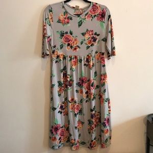 Floral Pocket Empire Waist Dress